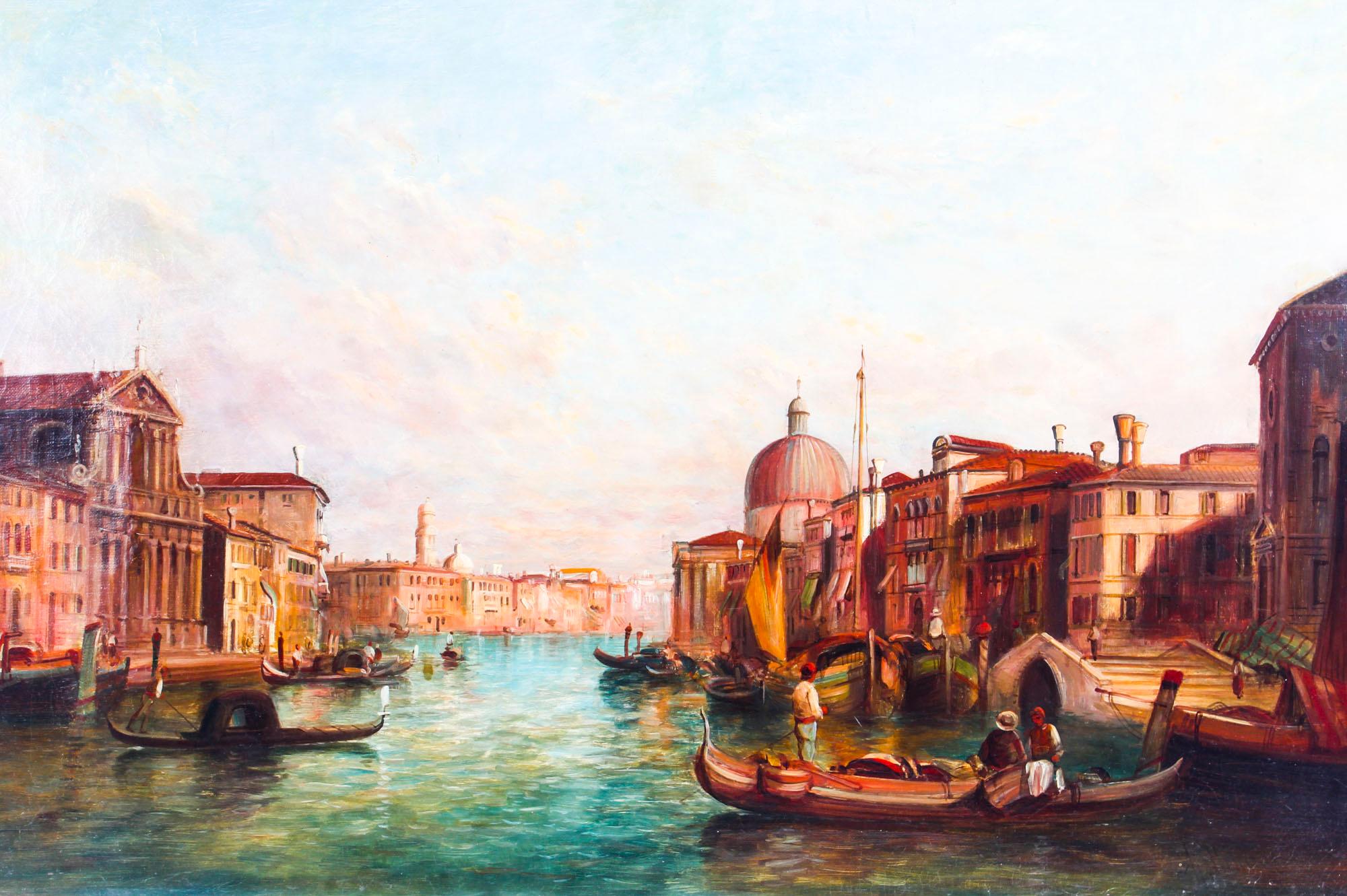 This is a beautiful oil on canvas painting of the view of the Doge's Palace and the entrance to the Piazza San MarCo Canal in Venice by the renowned British artist Alfred Pollentine (1836-1890) and signed lower right.

This beautiful landscape