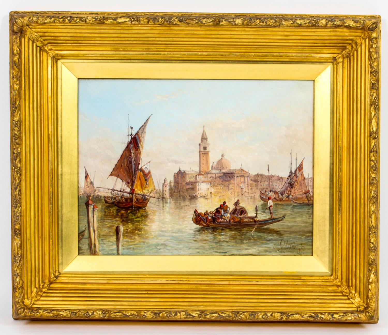 Antique Oil Painting Grand Canal Venice Alfred Pollentine 19th C 6