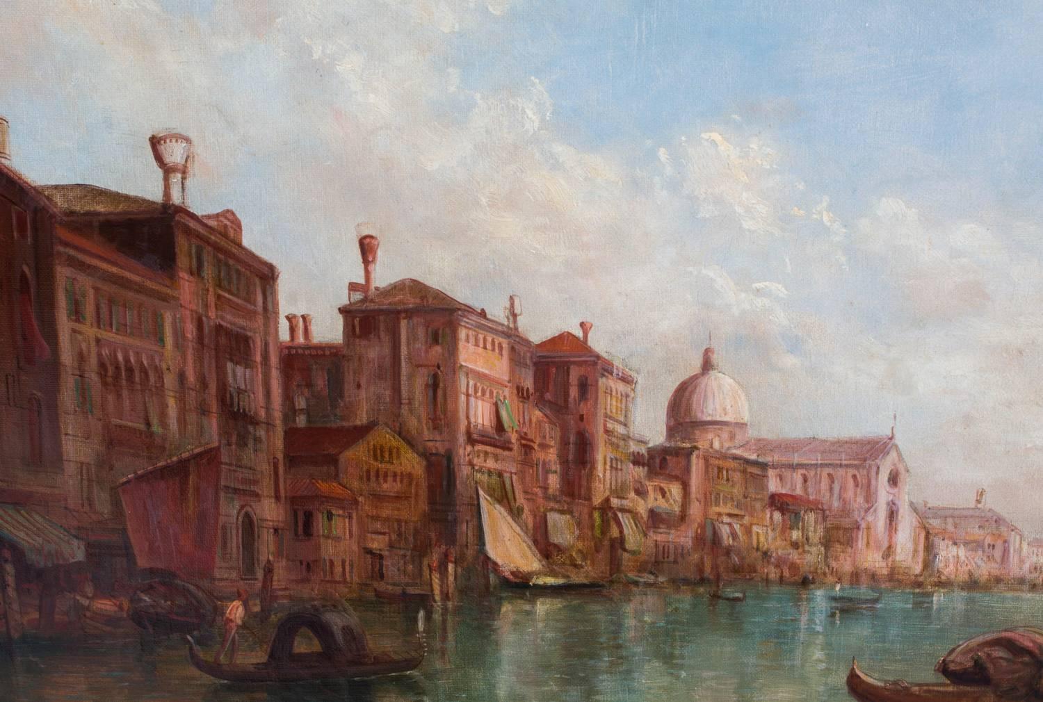 British Antique Oil Painting Grand Canal Venice Alfred Pollentine, 19th Century