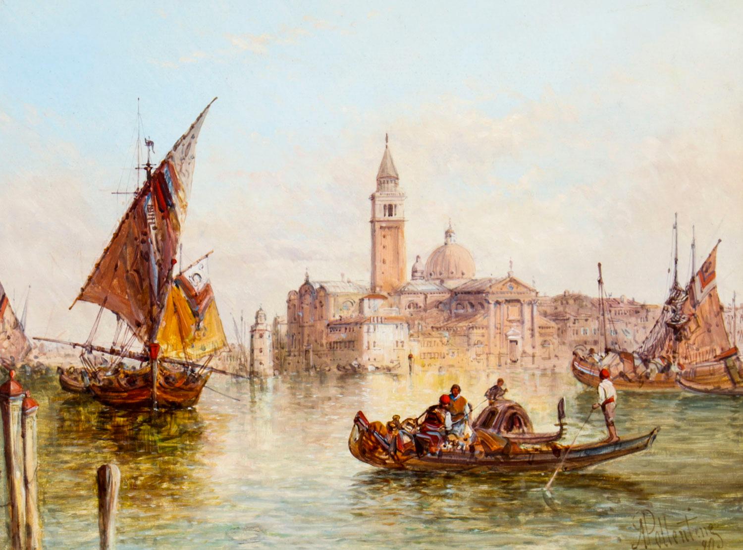 British Antique Oil Painting Grand Canal Venice Alfred Pollentine 19th C