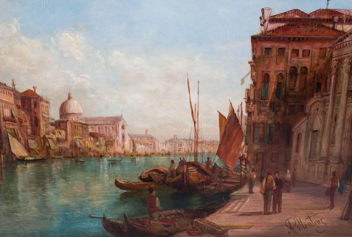 Antique Oil Painting Grand Canal Venice Alfred Pollentine, 19th Century In Excellent Condition In London, GB