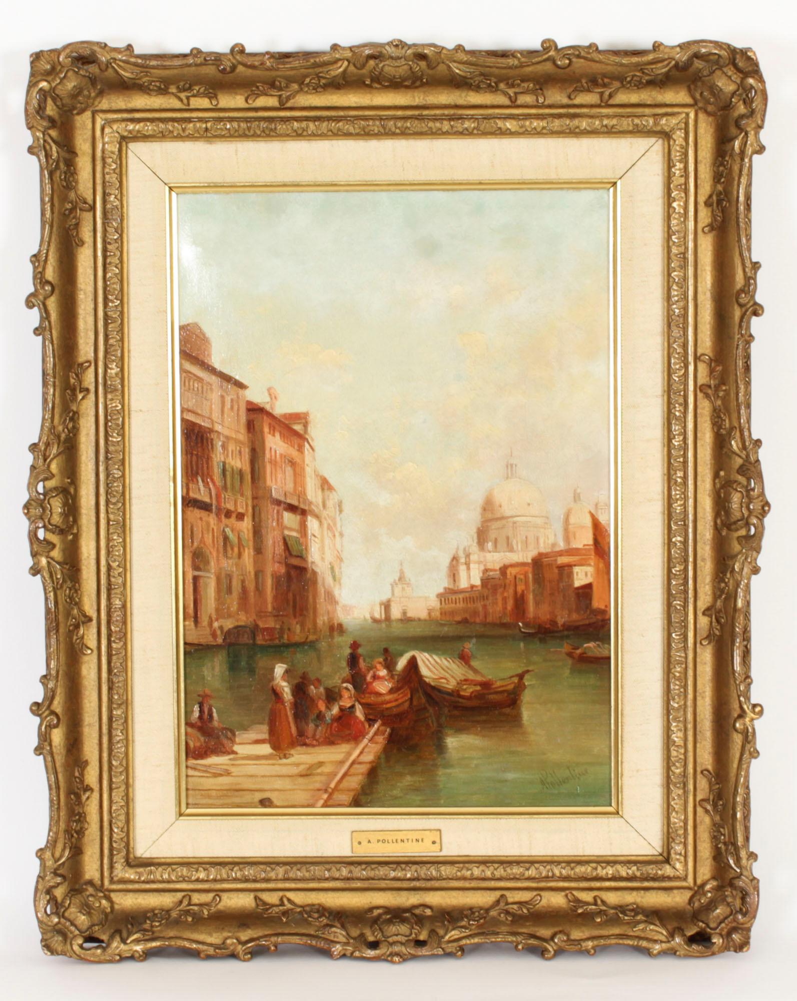 Peinture à l'huile ancienne Grand Canal de Venise Alfred Pollentine 19ème siècle en vente 7