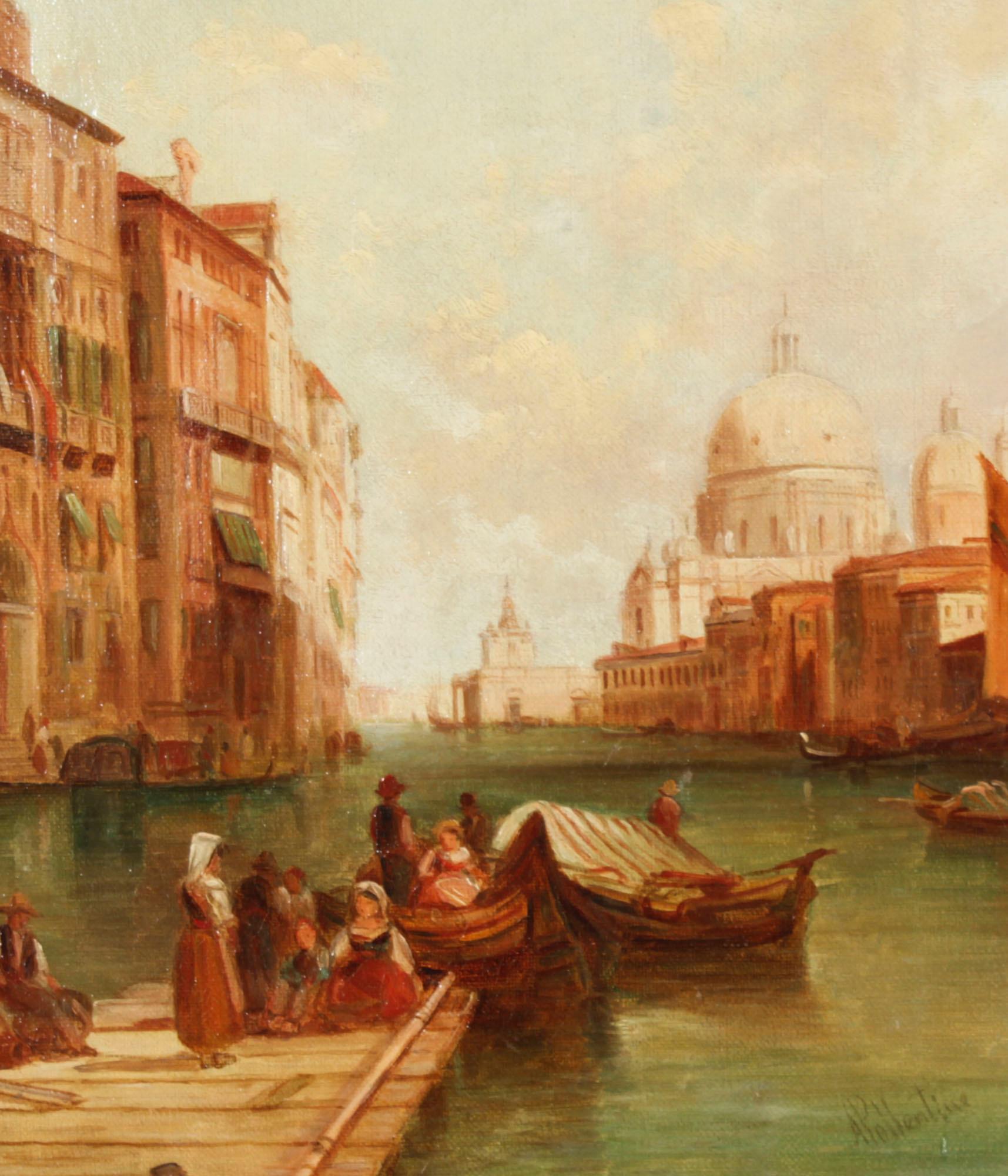 English Antique Oil Painting Grand Canal Venice Alfred Pollentine 19th Century For Sale