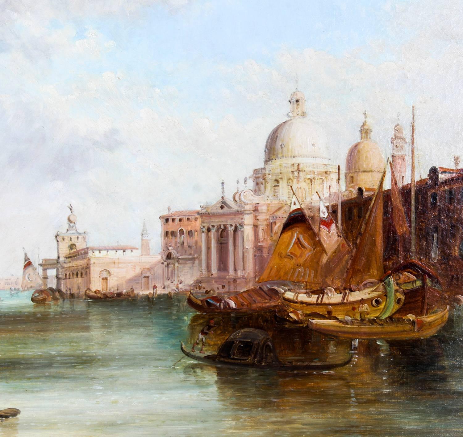 Gilt Antique Oil Painting Grand Canal Venice Alfred Pollentine, 19th Century
