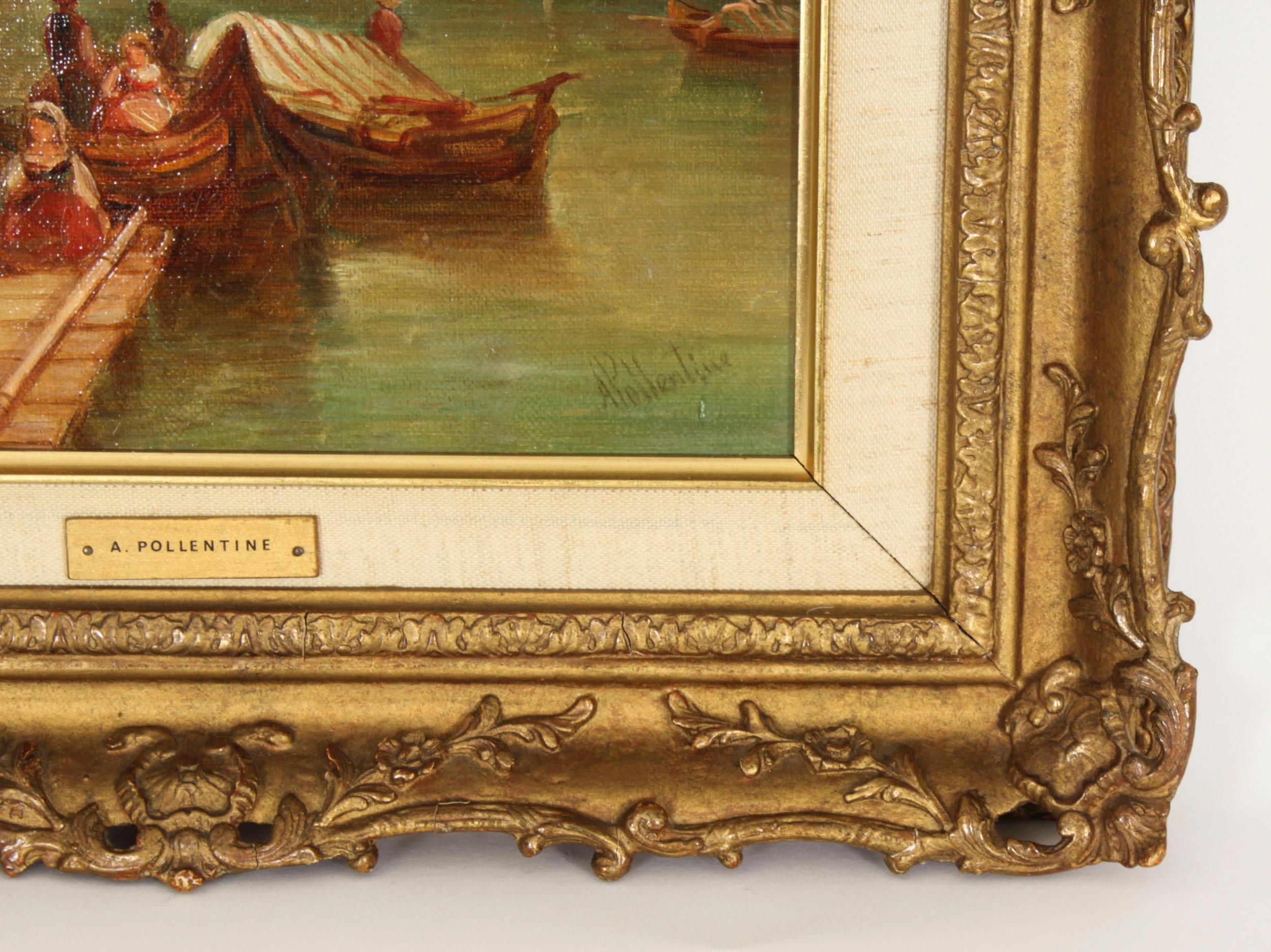 Toile Peinture à l'huile ancienne Grand Canal de Venise Alfred Pollentine 19ème siècle en vente