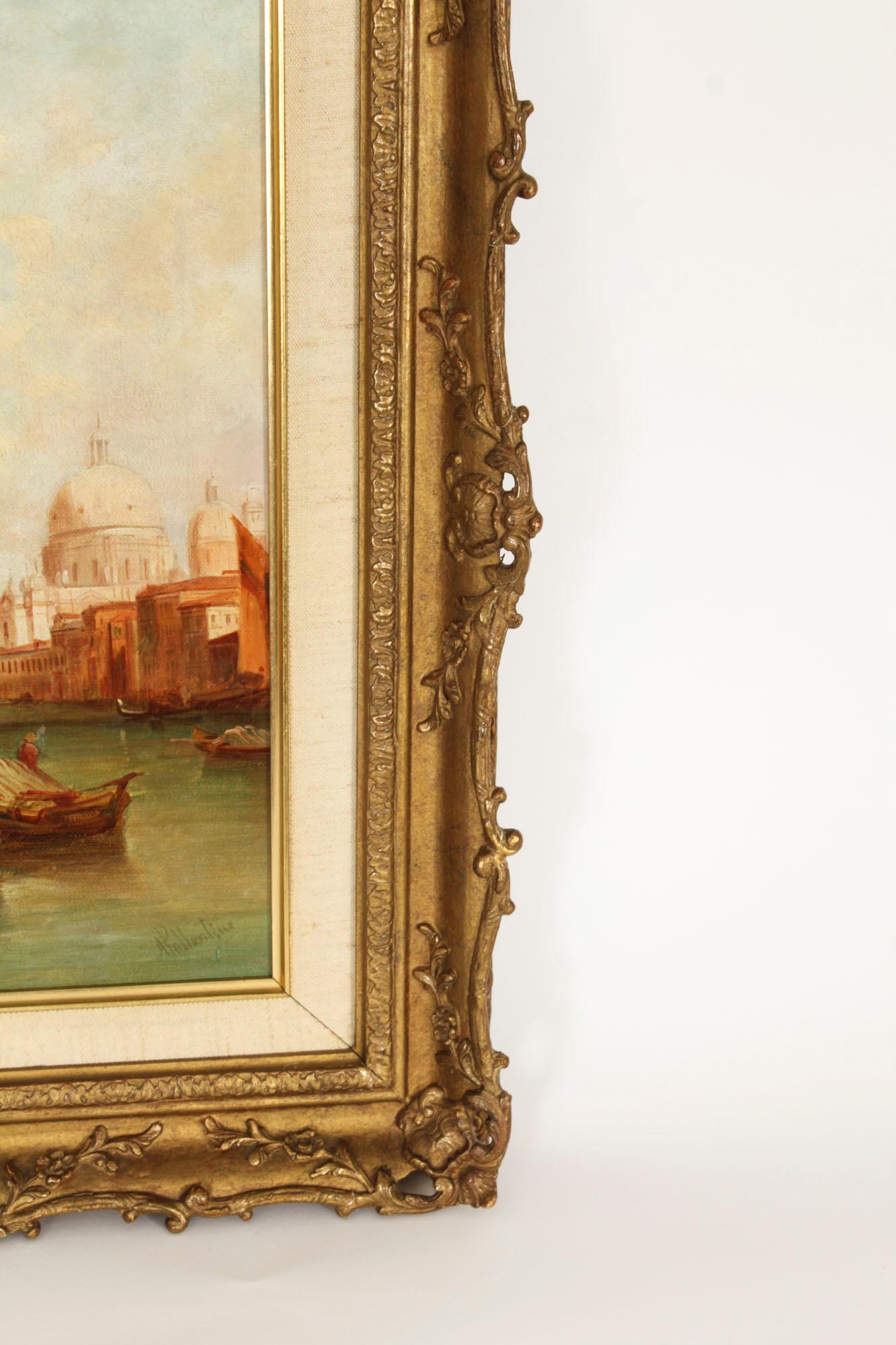Peinture à l'huile ancienne Grand Canal de Venise Alfred Pollentine 19ème siècle en vente 2