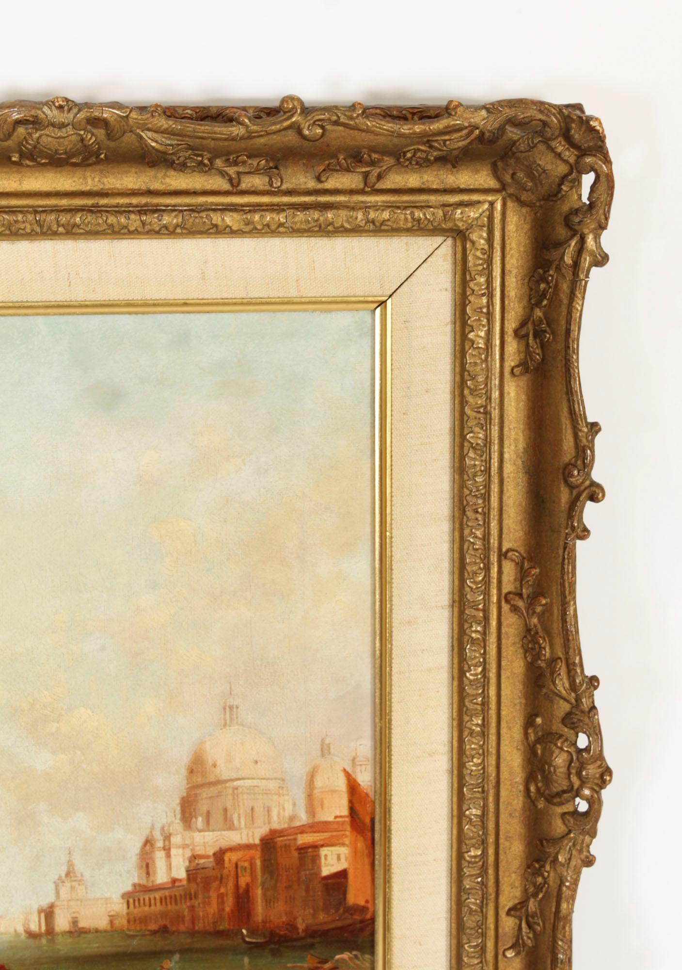 Peinture à l'huile ancienne Grand Canal de Venise Alfred Pollentine 19ème siècle en vente 3