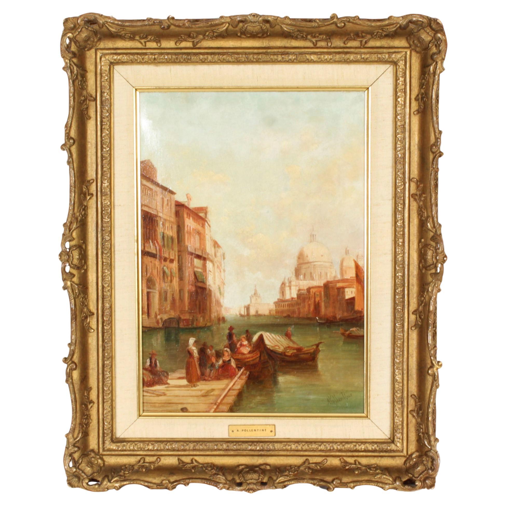Pittura ad olio antica Canal Grande Venezia Alfred Pollentine XIX secolo