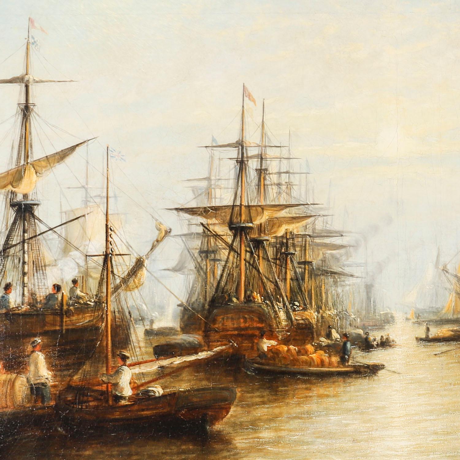 Antique Oil Painting Harboured Naval Flotilla Att Francis Moltino 19th Century In Good Condition For Sale In London, GB