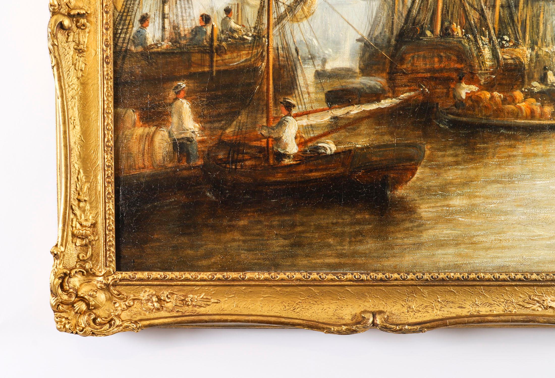 Antique Oil Painting Harboured Naval Flotilla Att Francis Moltino 19th Century For Sale 1