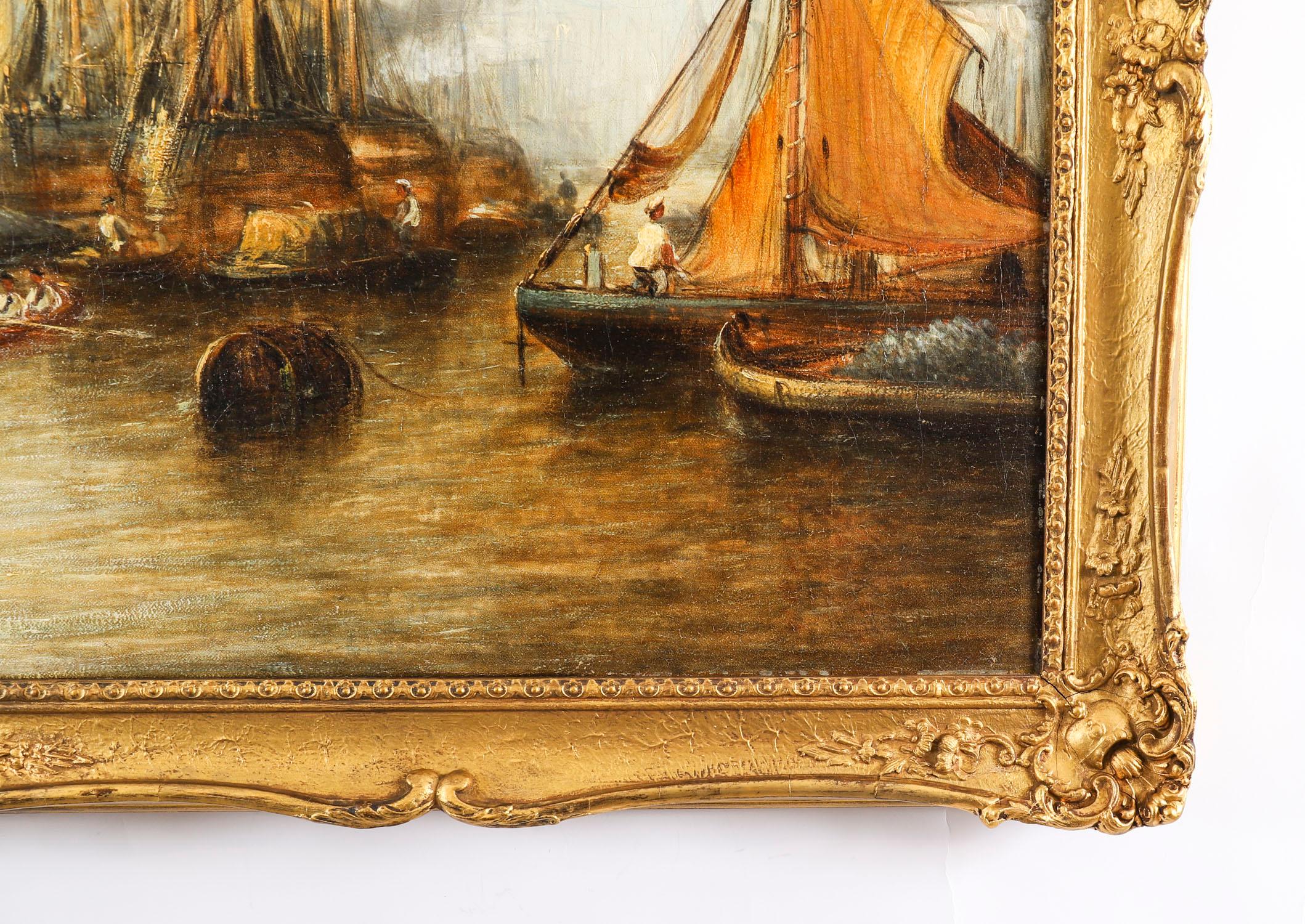 Antique Oil Painting Harboured Naval Flotilla Att Francis Moltino 19th Century For Sale 3