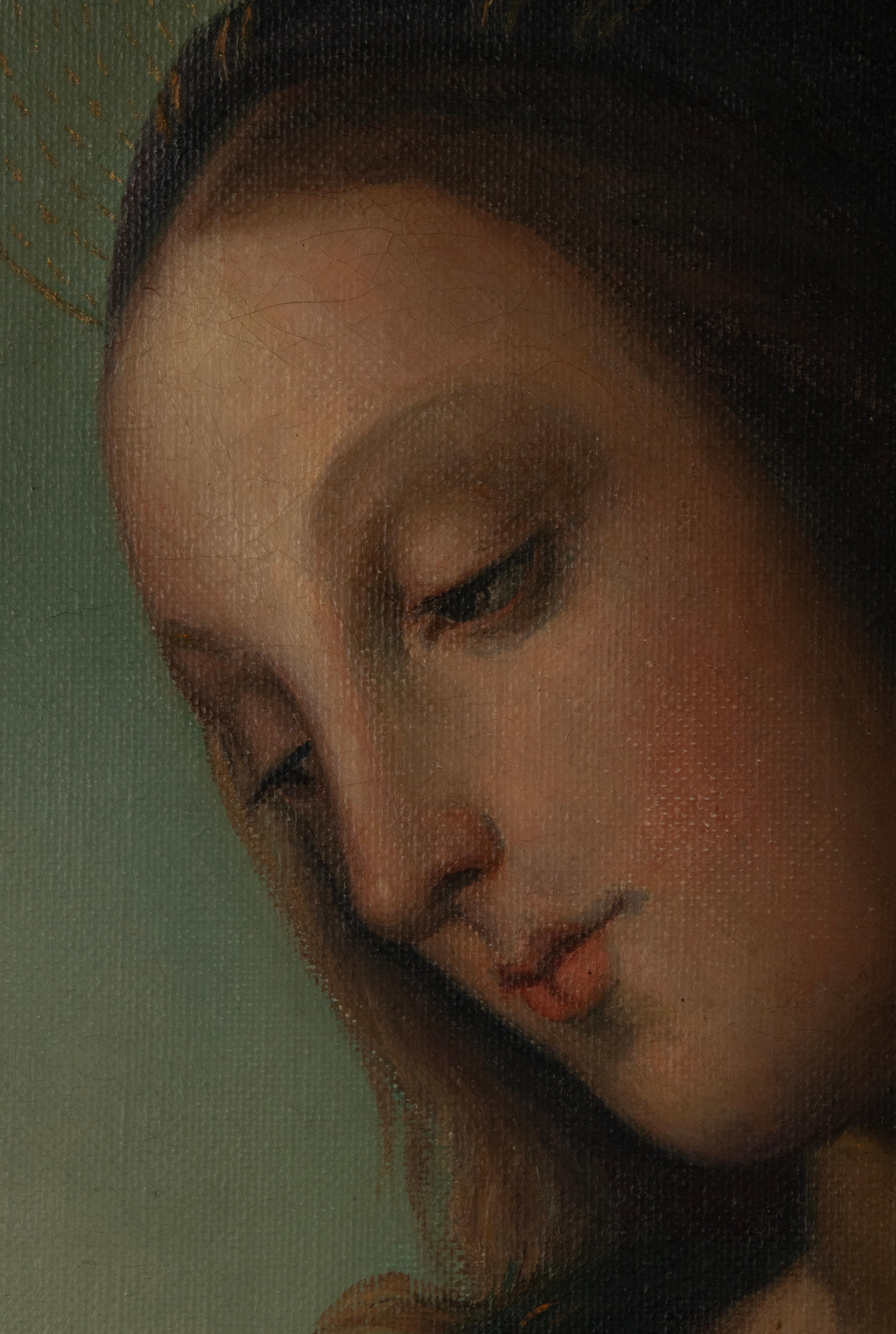 Antique Oil Painting - Holy Mary In Good Condition For Sale In Casteren, Noord-Brabant