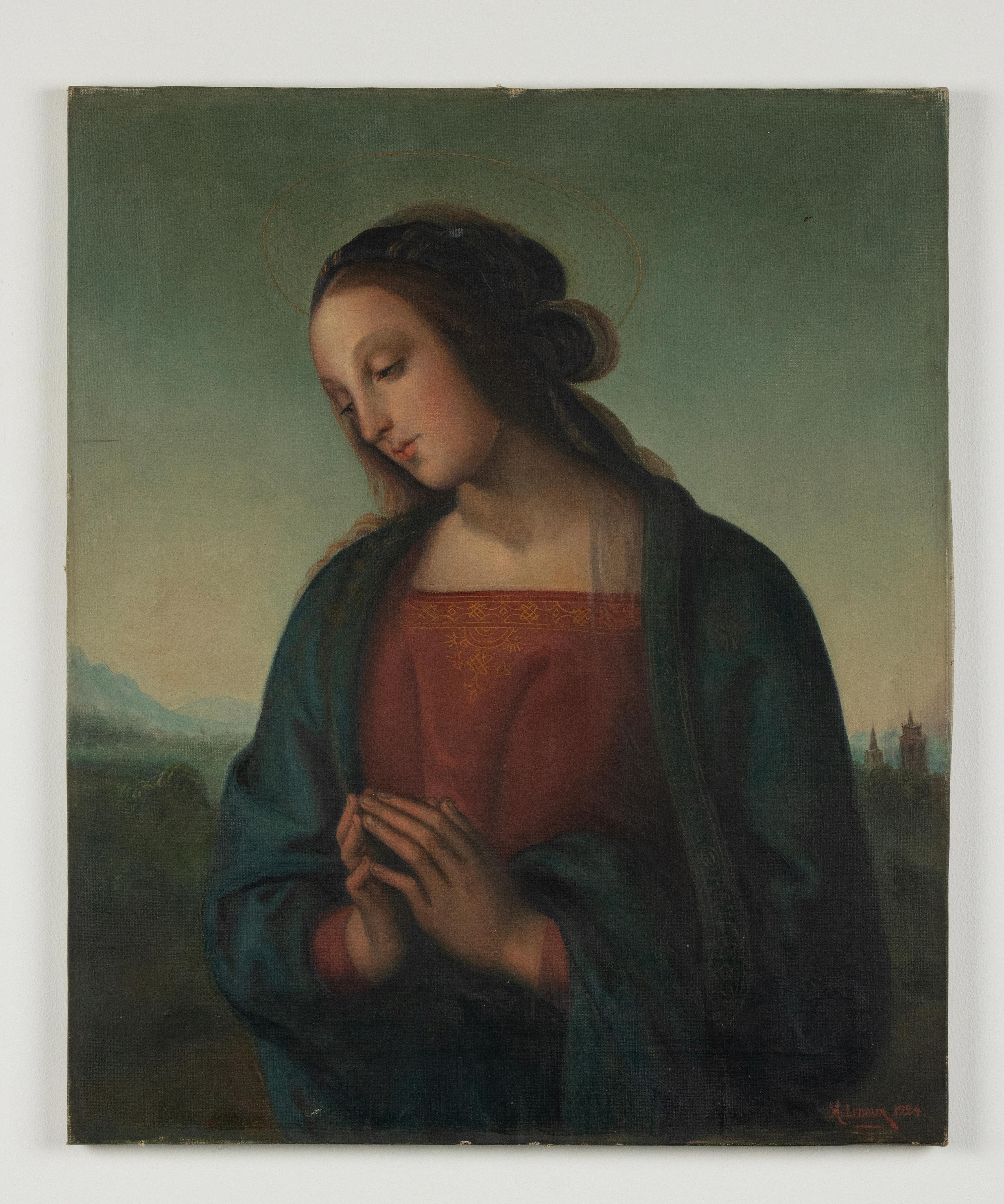 20th Century Antique Oil Painting - Holy Mary For Sale