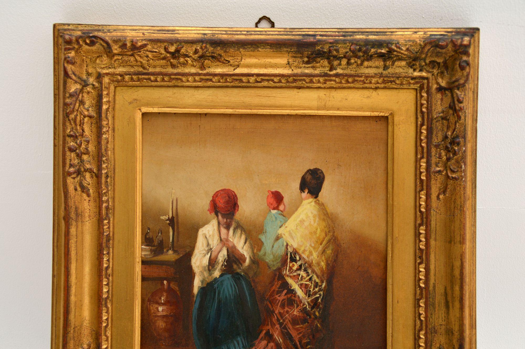 Antique Oil Painting in Gilt Wood Frame In Good Condition In London, GB