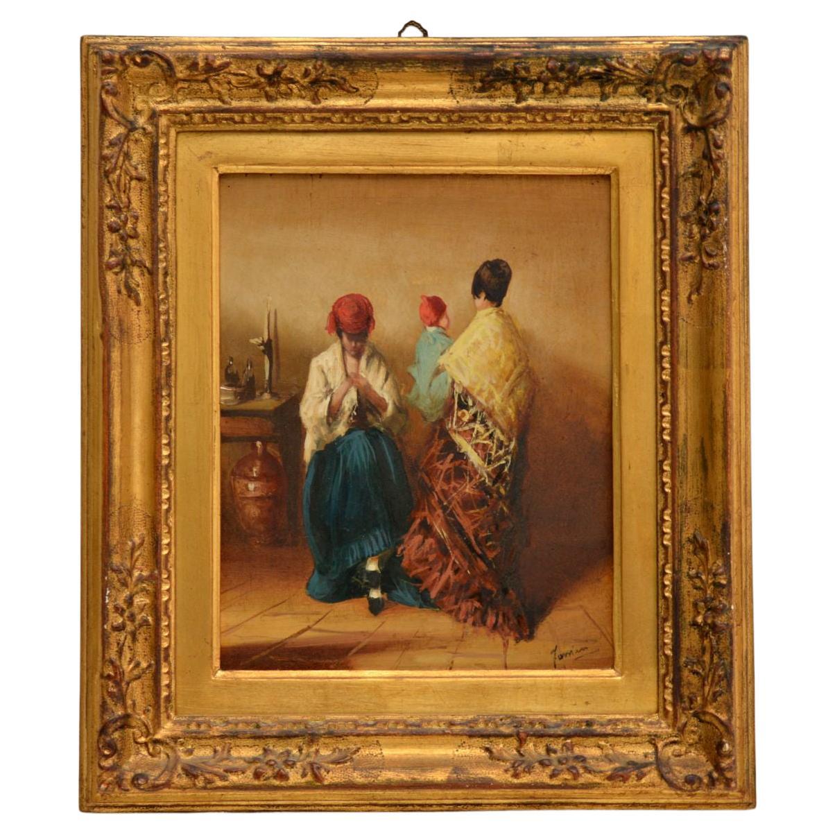 Antique Oil Painting in Gilt Wood Frame