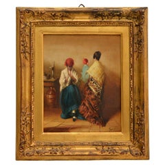 Antique Oil Painting in Gilt Wood Frame