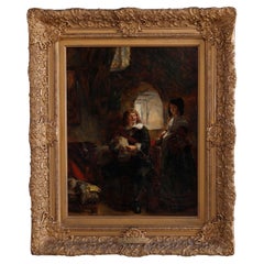 Antique Oil Painting Interior Genre Scene, Signed D. Passmore, 1878