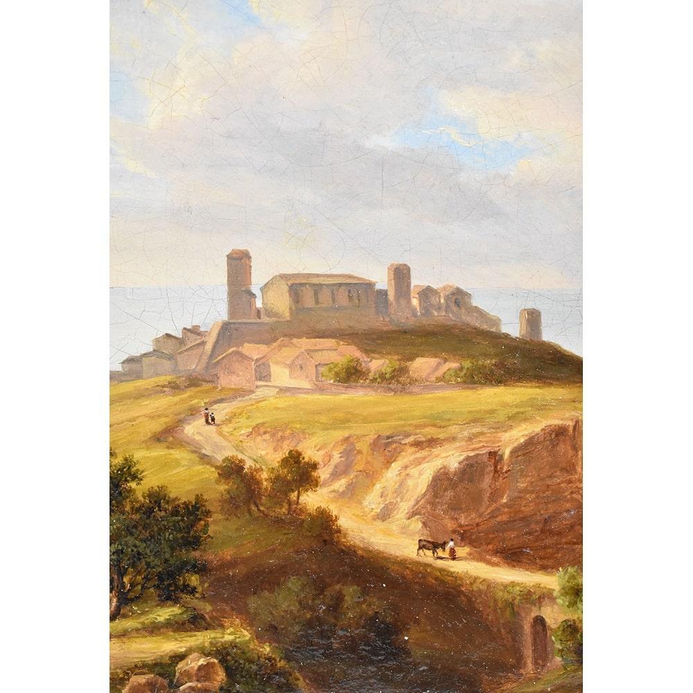 Français Peinture à l'huile ancienne, paysage italien, peinture de nature, XIXe siècle.  en vente