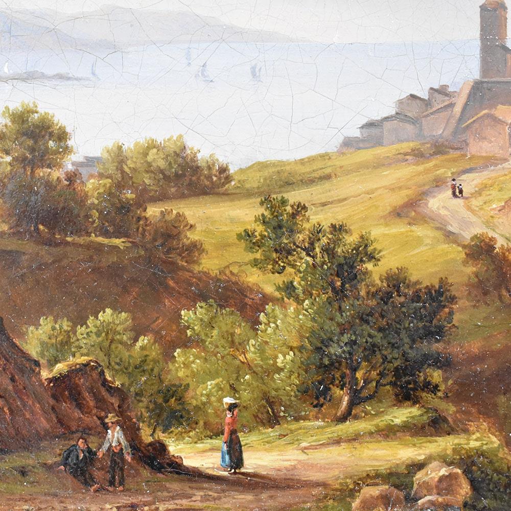 Painted Antique Oil Painting, Italian Landscape, Nature Painting, 19th Century
