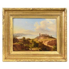 Peinture à l'huile ancienne, paysage italien, peinture de nature, XIXe siècle. 