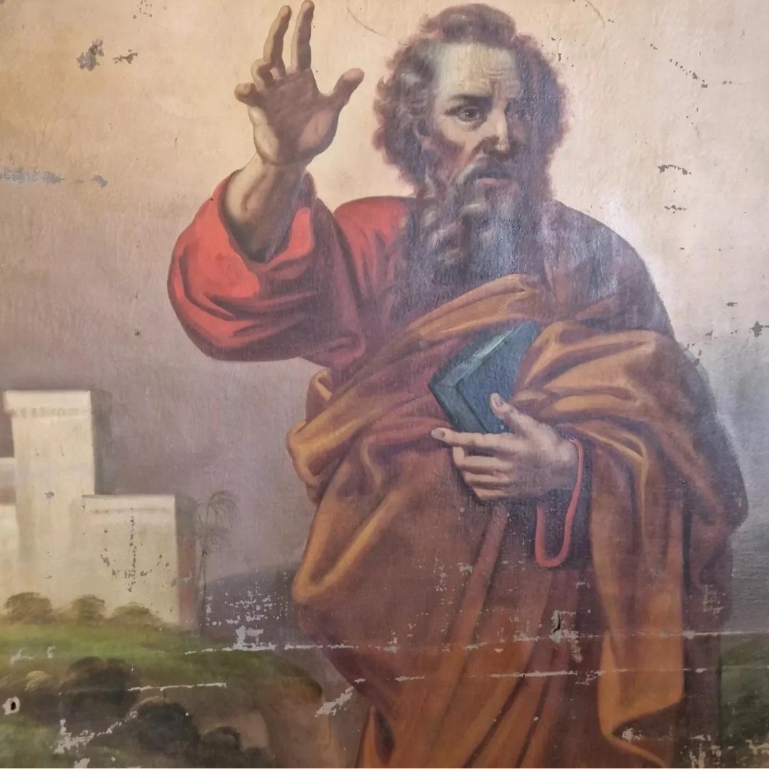 Antikes Ölgemälde Großer Sankt Matthias der Apostel (Französisch) im Angebot