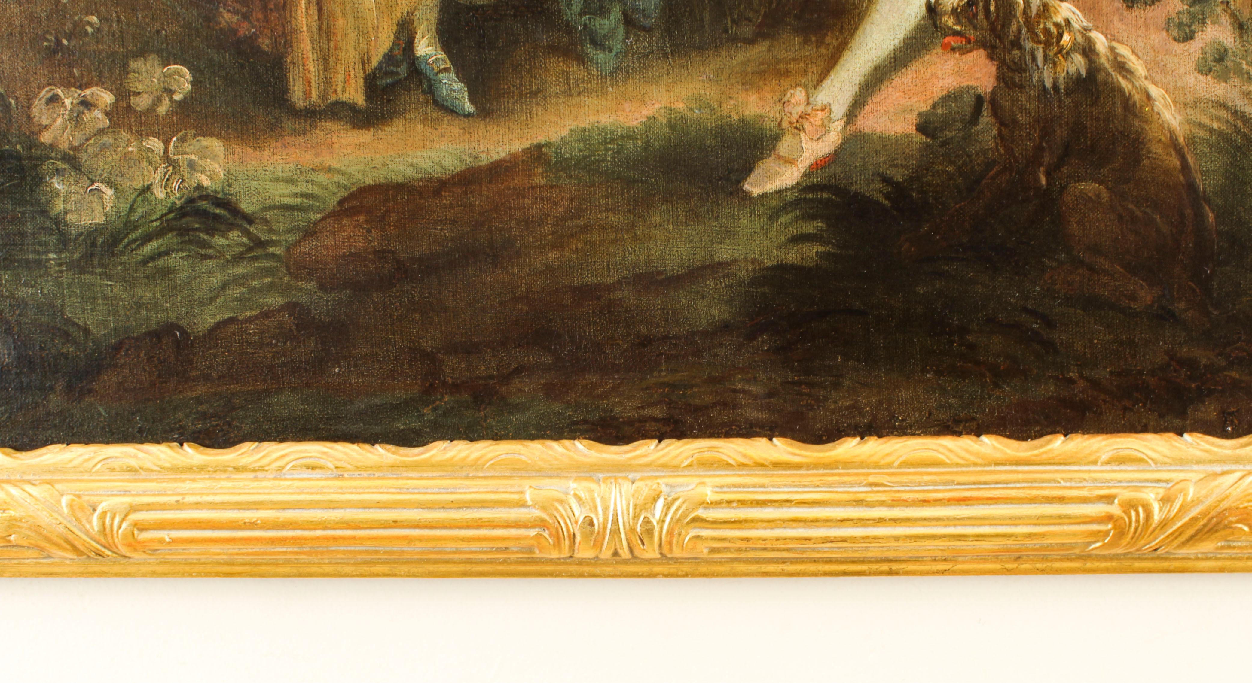 Peinture à l'huile ancienne de Jean-Antoine Watteau, La Serenade, début du 19e siècle 4