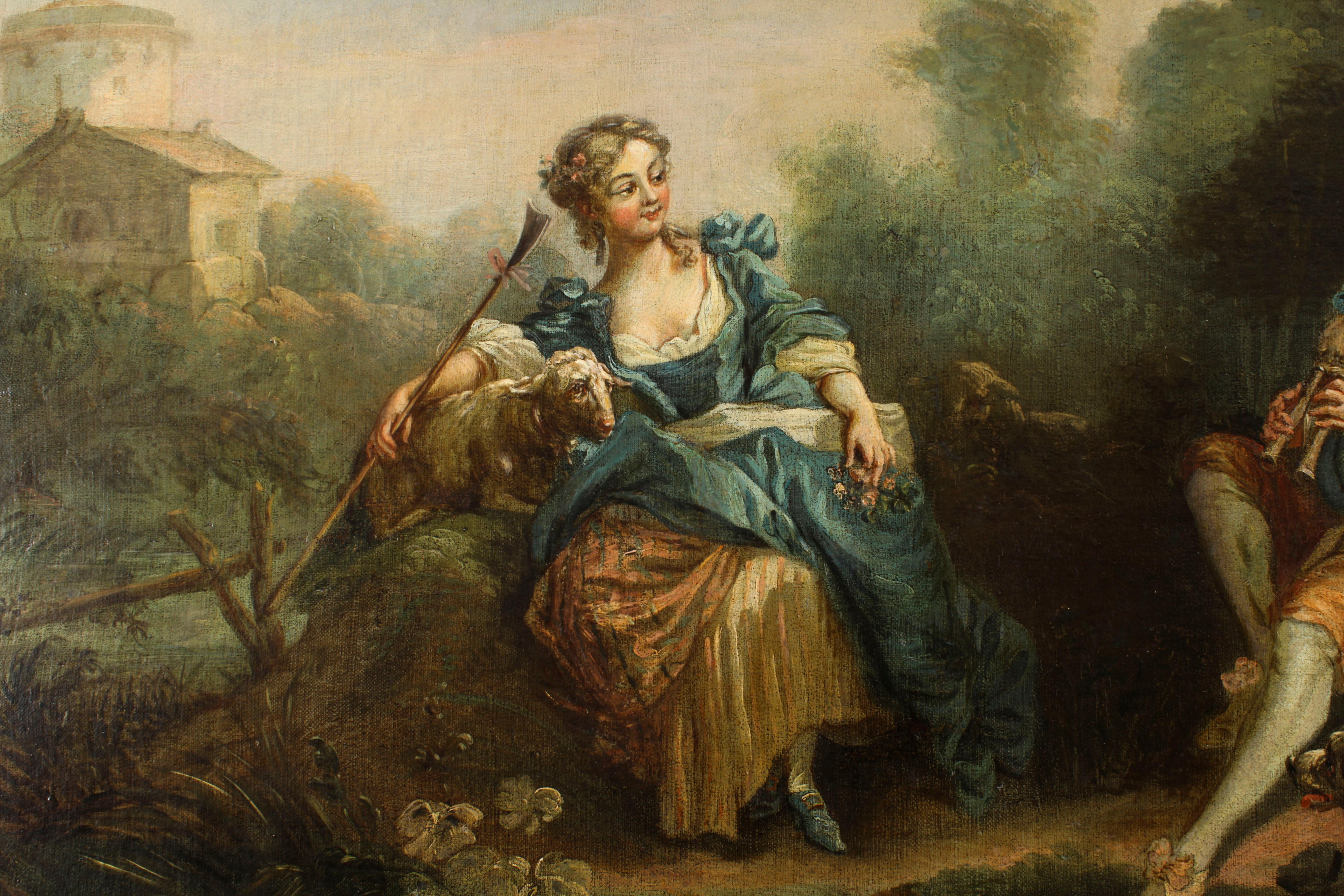 Peinture à l'huile ancienne de Jean-Antoine Watteau, La Serenade, début du 19e siècle 2