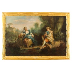 Antique Oil Painting Manner of Jean-Antoine Watteau The Serenade Early 19Th C
