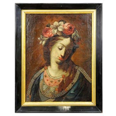 Antique Oil Painting, Mother of the Beautiful Love, 19th Century