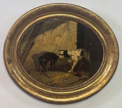 Antique Oil Painting of a Dog, Cat, and Spider, England mid 19th Century