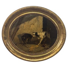 Antique Oil Painting of a Dog, Cat, and Spider, England mid 19th Century
