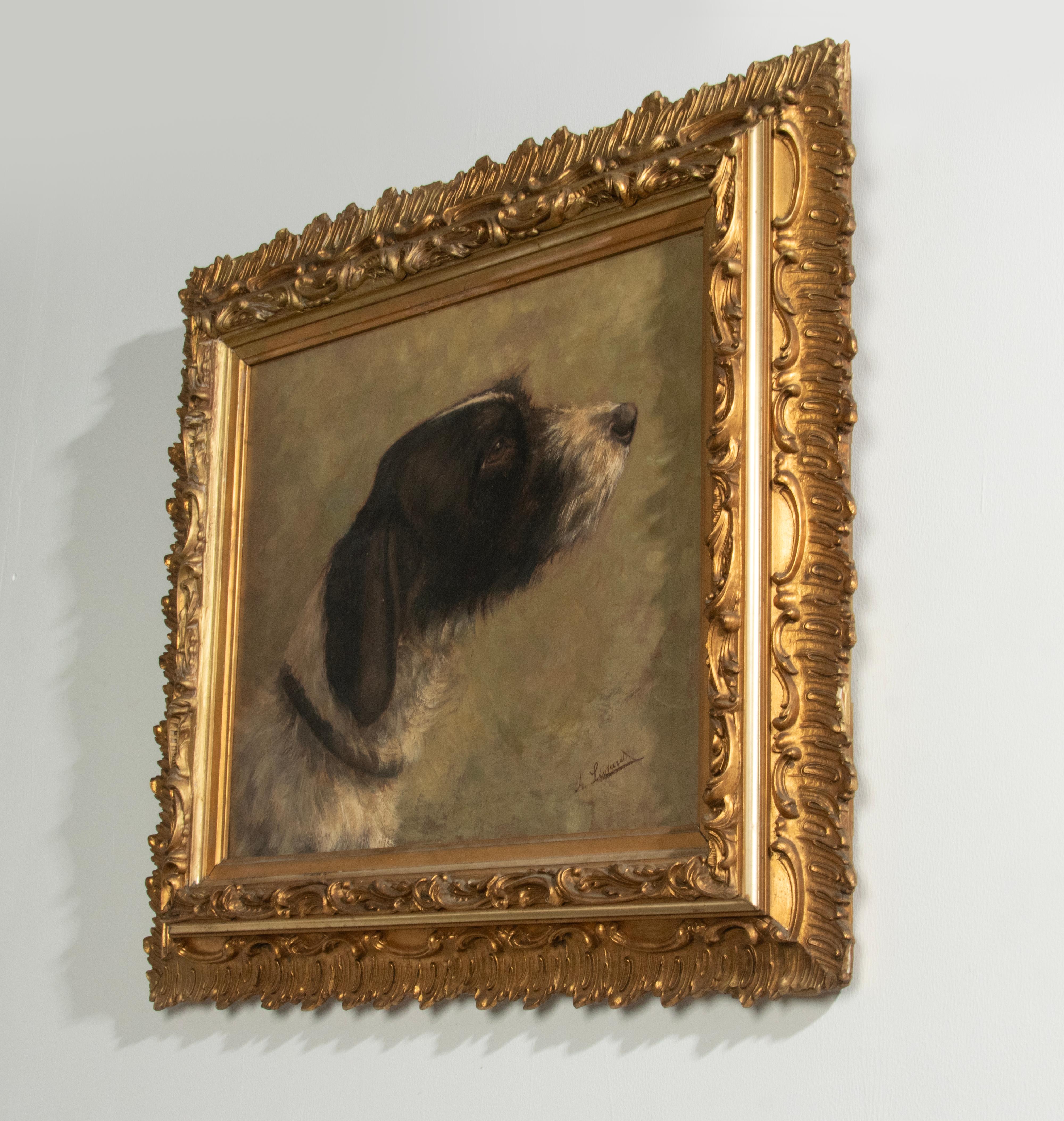 Peinture à l'huile ancienne d'un chien Springer Spaniel anglais par Alice Léotard 1