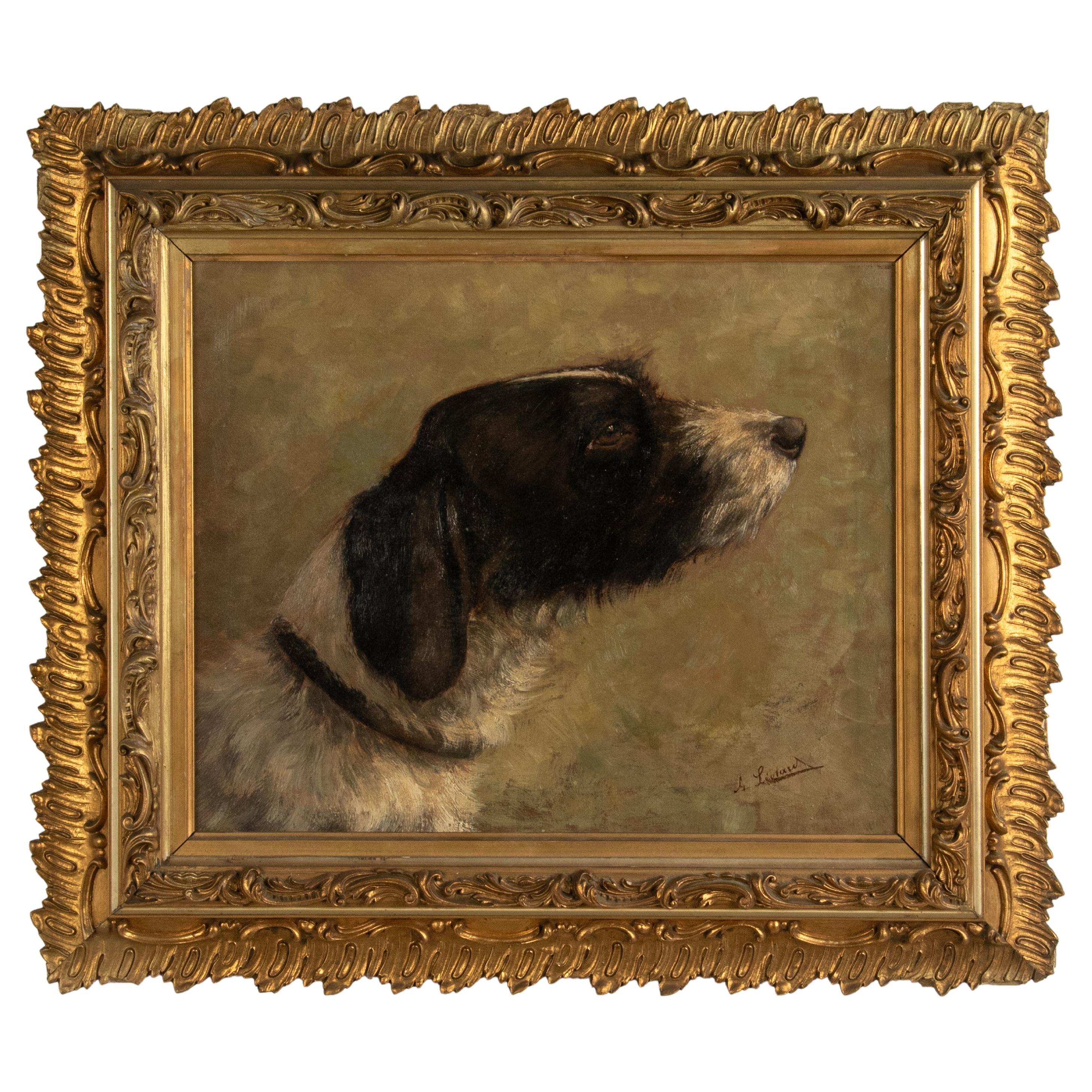 Peinture à l'huile ancienne d'un chien Springer Spaniel anglais par Alice Léotard