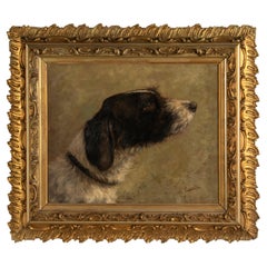 Peinture à l'huile ancienne d'un chien Springer Spaniel anglais par Alice Léotard