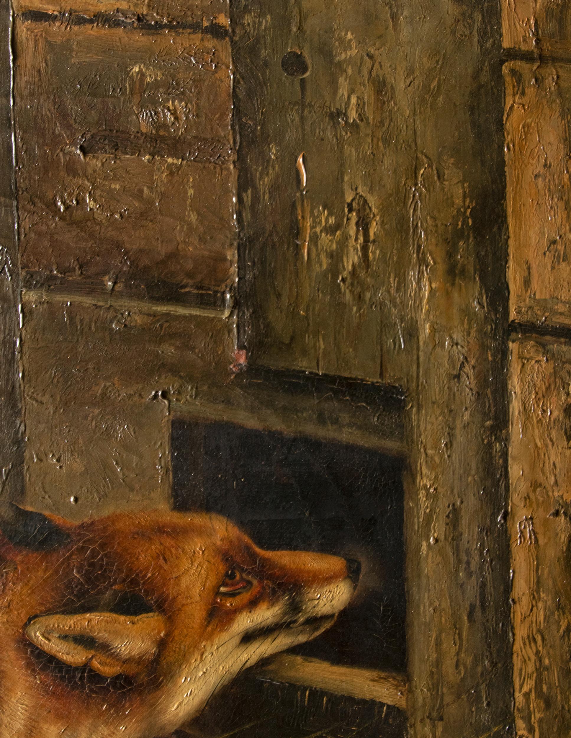 Hand-Painted Antique Oil Painting of a Fox by Piet van Engelen