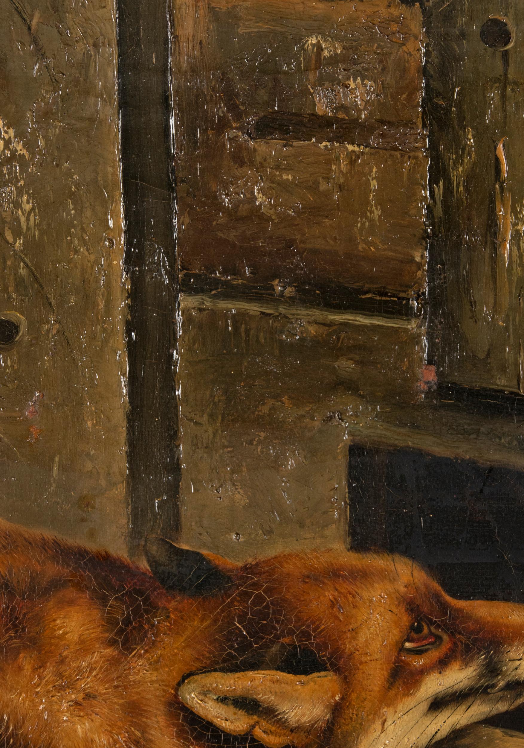Antique Oil Painting of a Fox by Piet van Engelen In Good Condition In Casteren, Noord-Brabant
