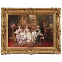 Antique Oil Painting of a Merry Company, by Giuseppe Guidi