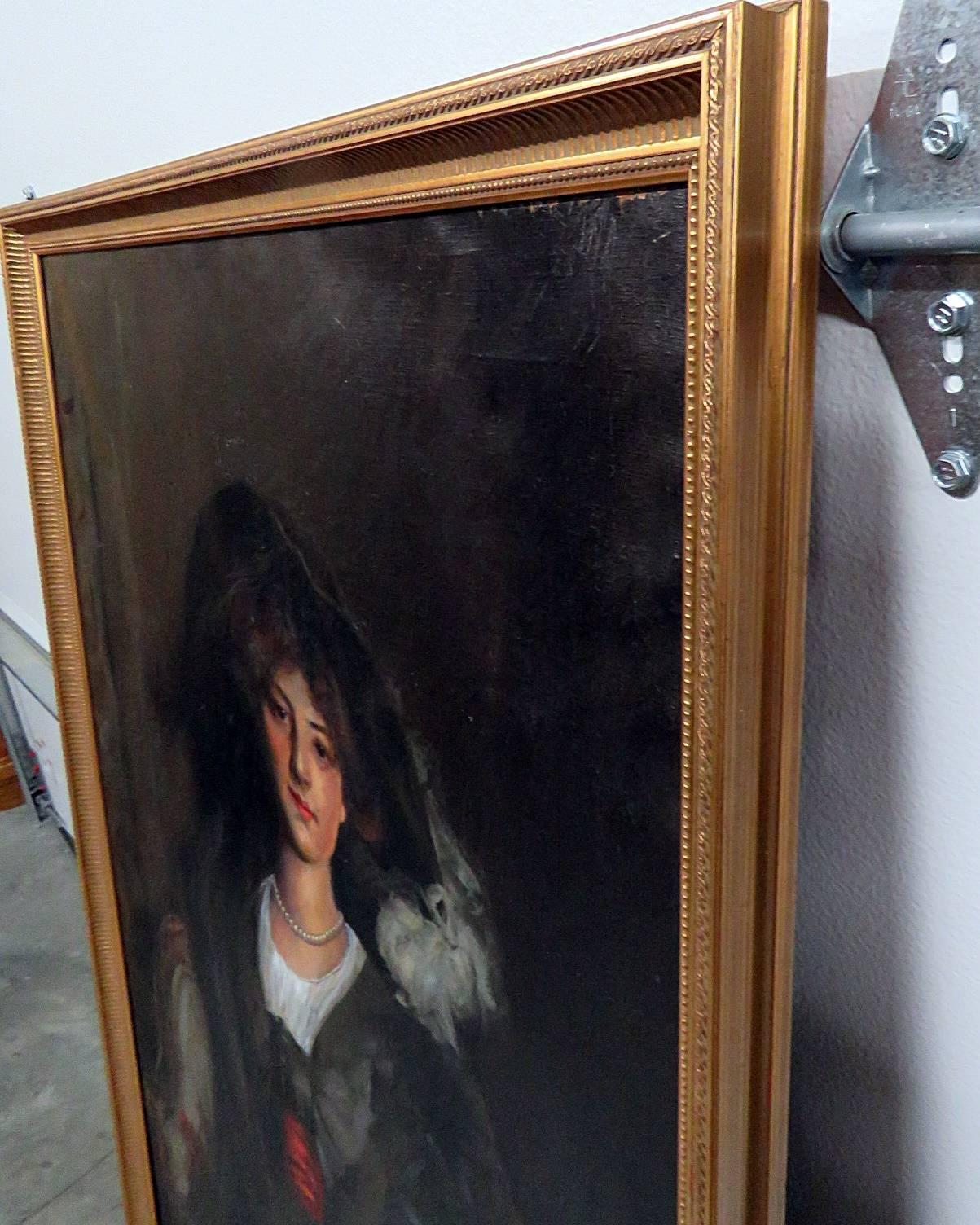 Giltwood Antique Oil Painting of a Woman