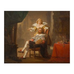 Antique Oil Painting of “Artist and His Muse” (1856) by Hendrik Frans Schaefels