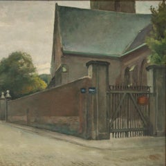 Antique Oil Painting of Copenhagen Street Scene, Saint Peter's Church