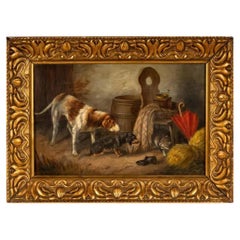 Antique Oil Painting of Dogs by Bernard De Gempt