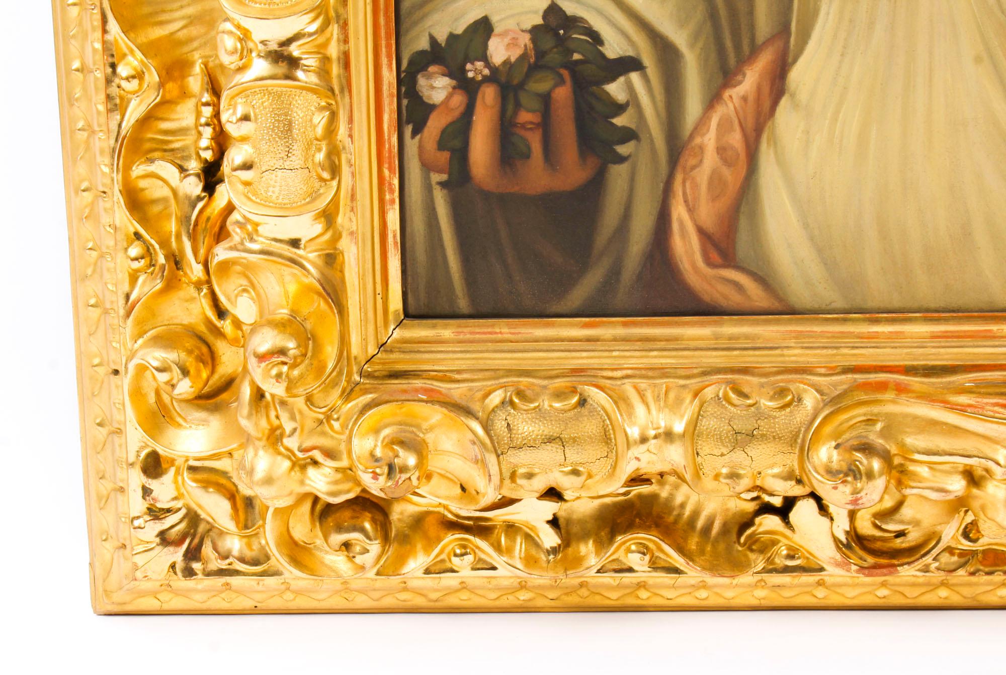 Canvas Oil Painting of Flora after Titian in Florentine Giltwood Frame, 19th Century