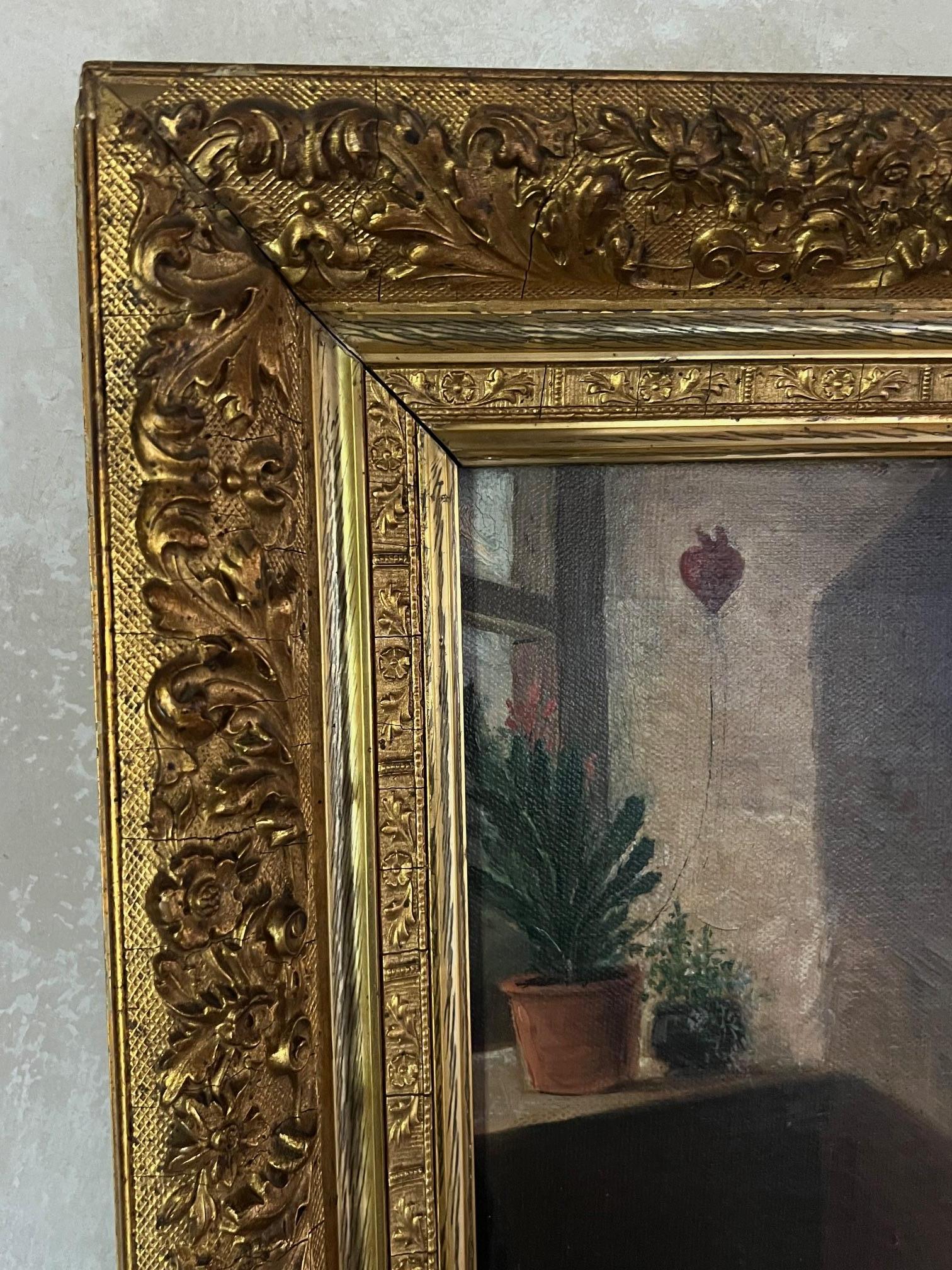Antique Oil Painting of Interior Scene, Signed A. Hart, 1892 For Sale 4