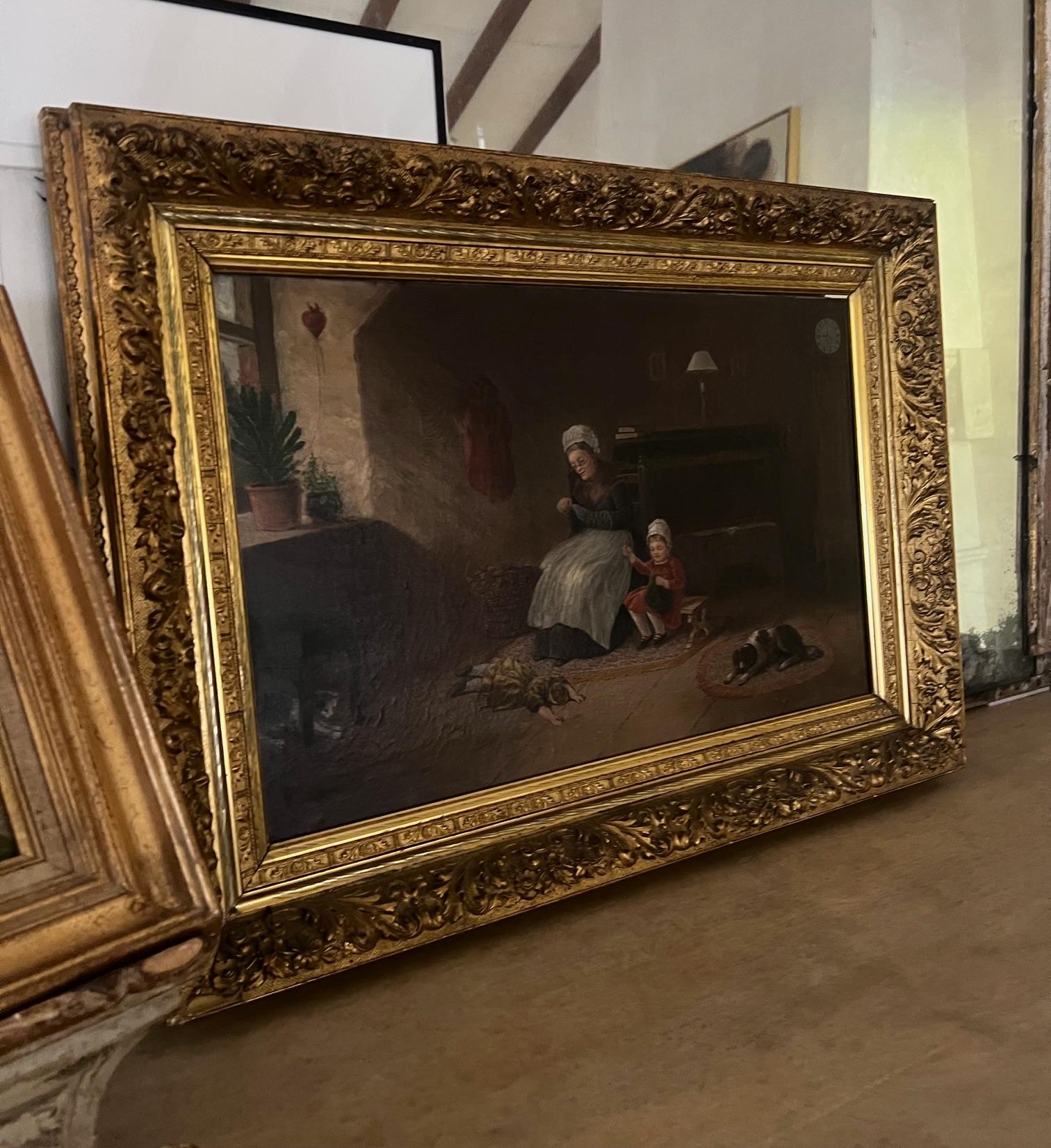 Antique Oil Painting of Interior Scene, Signed A. Hart, 1892 For Sale 5