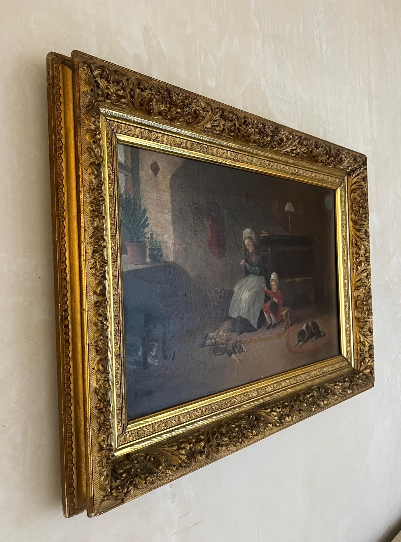 Antique Oil Painting of Interior Scene, Signed A. Hart, 1892 For Sale 6