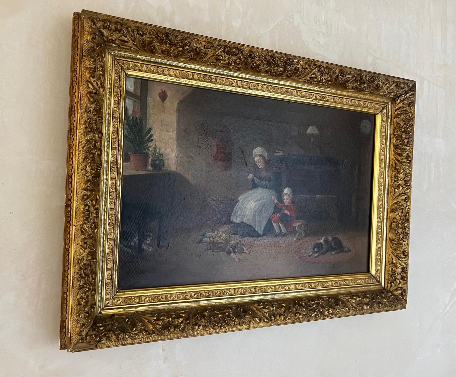 Antique Oil Painting of Interior Scene, Signed A. Hart, 1892 For Sale 7