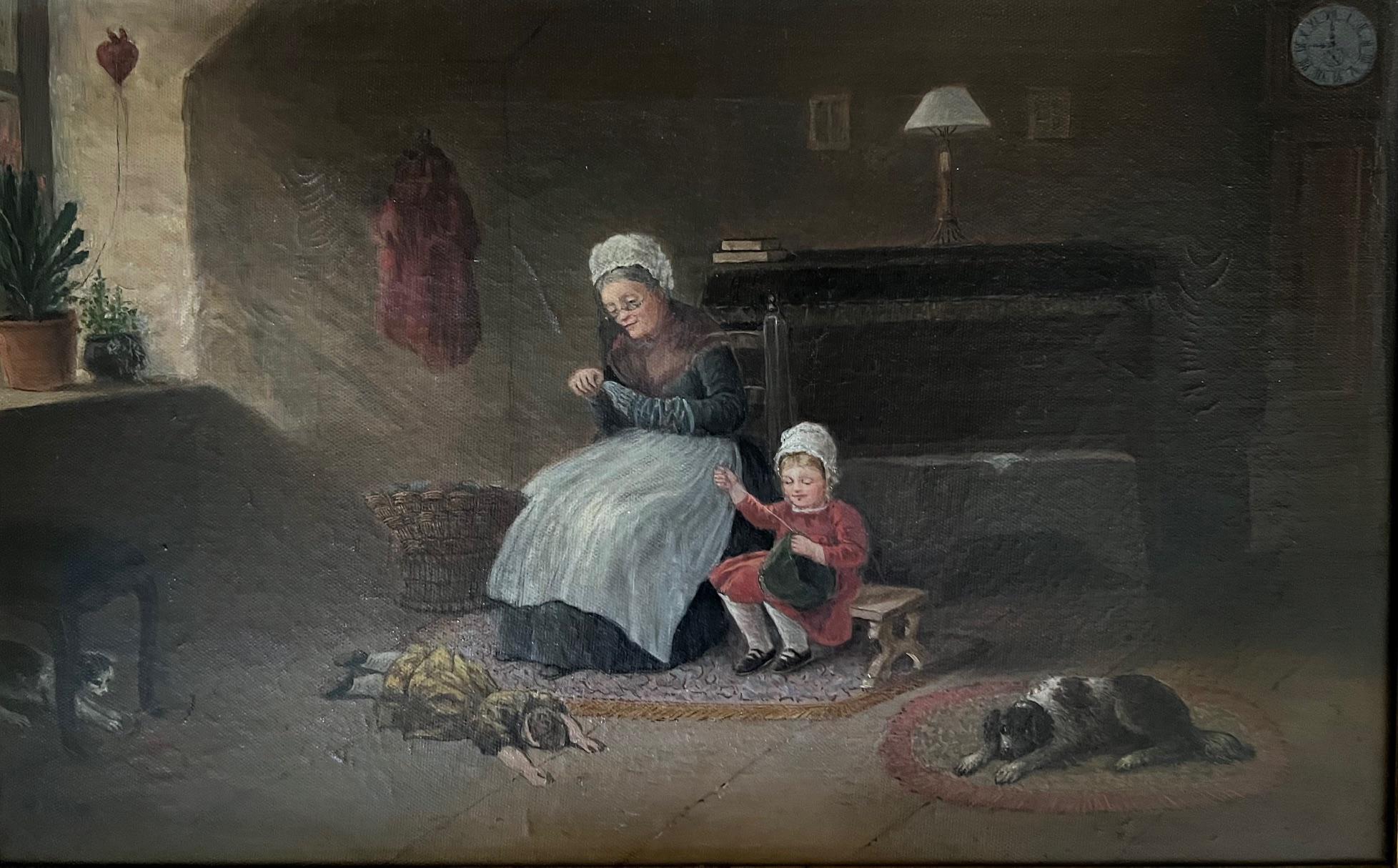 Late 19th Century Antique Oil Painting of Interior Scene, Signed A. Hart, 1892 For Sale