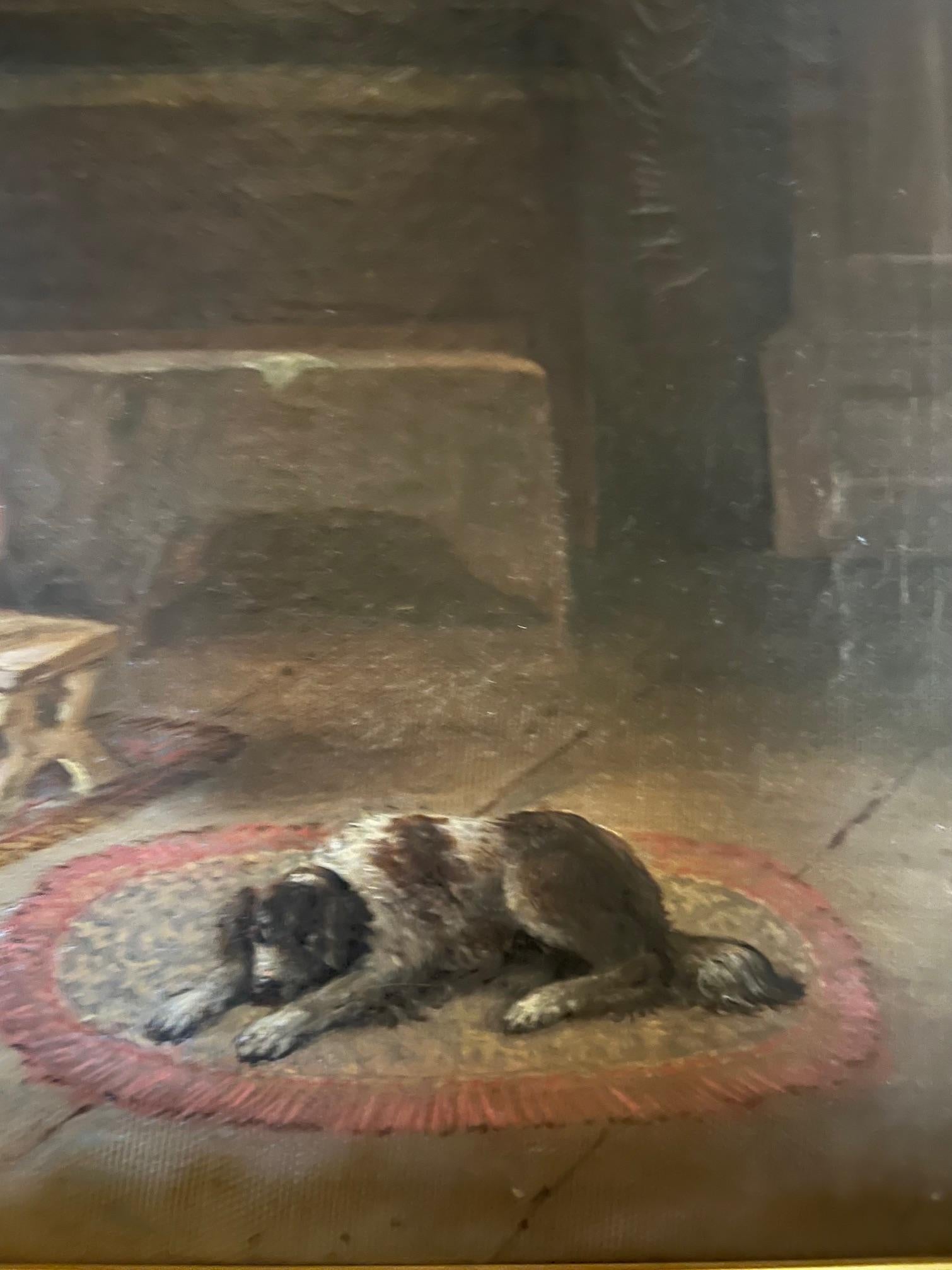 Antique Oil Painting of Interior Scene, Signed A. Hart, 1892 For Sale 1