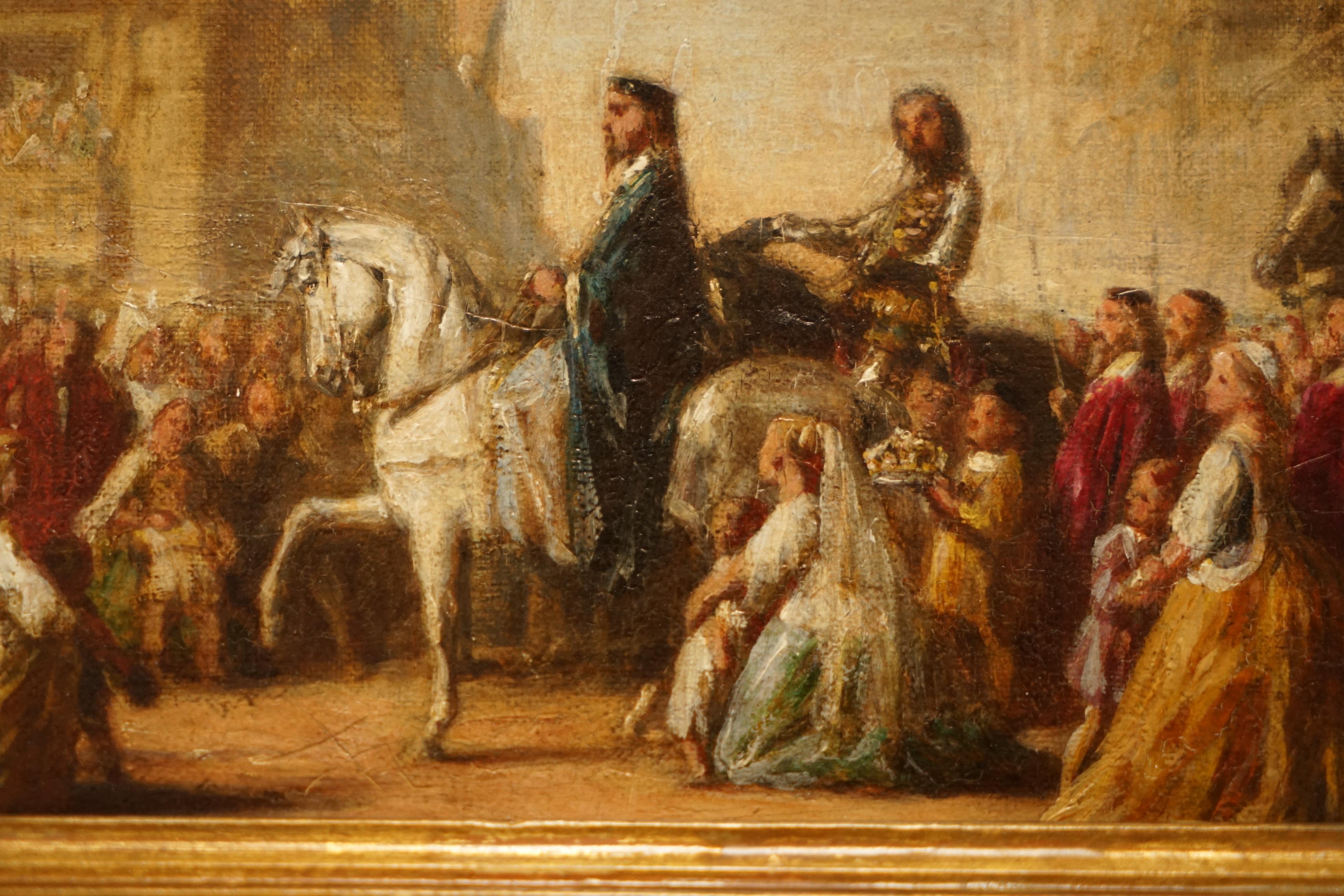 ANTIQUE OIL PAINTING OF THE BLACK PRINCE WiTH KING JOHN II OF FRANCE AS PRISONER For Sale 2