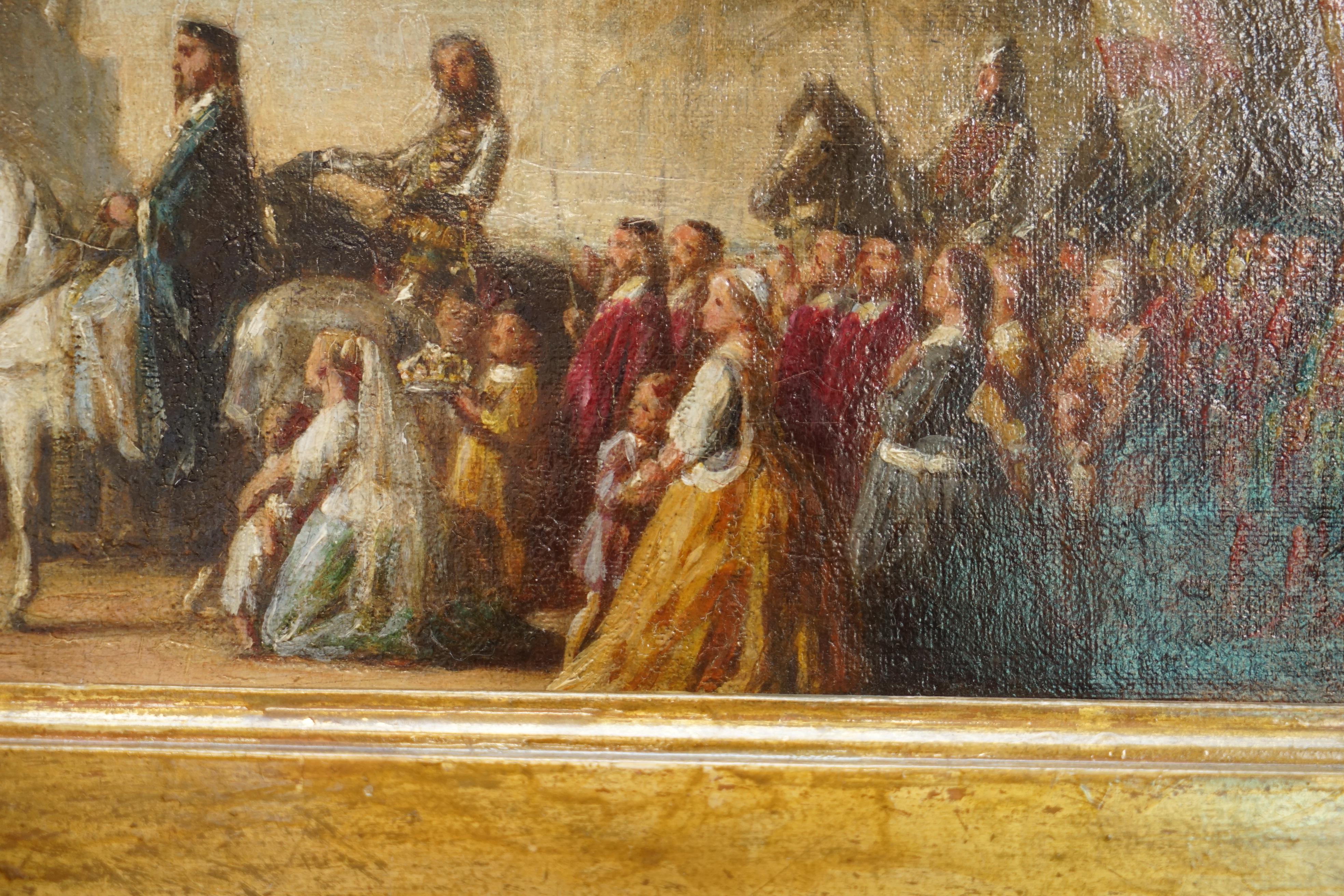 ANTIQUE OIL PAINTING OF THE BLACK PRINCE WiTH KING JOHN II OF FRANCE AS PRISONER For Sale 3